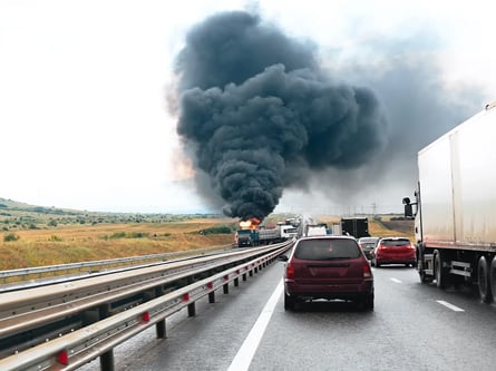Highway Fire, perspective from oncoming traffic