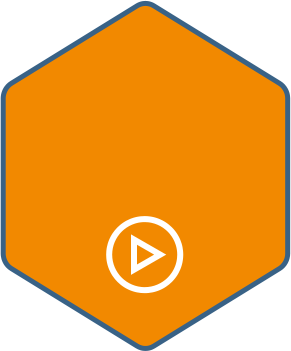 orange hexagon play button