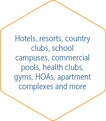 hotels, resorts, country clubs, school campuses, commercial pools, health clubs, gyms, HOAs, apartment complexes